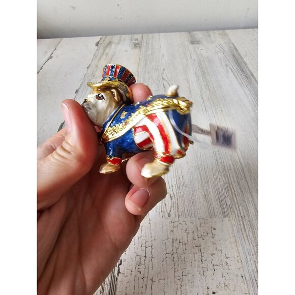 Kalifano bulldog jeweled trinket box keepsake jewelry rhinestone Americana patri - Picture 6 of 8
